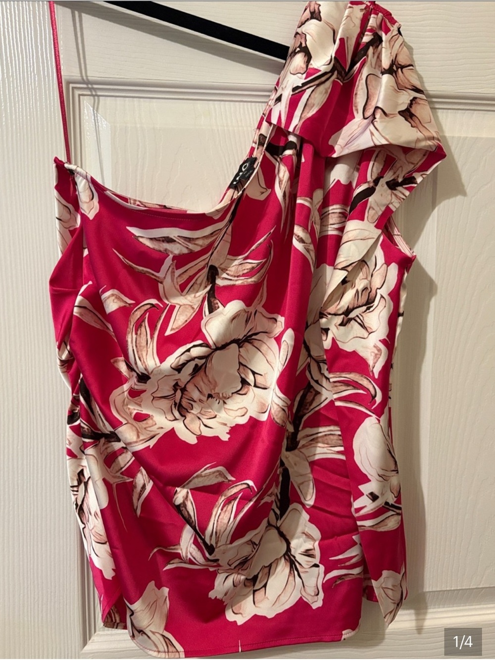 INC International Concepts Pink & Cream One-Shoulder Floral top